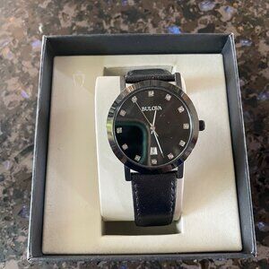 Bulova Diamond Watch With Leather Band- Diamond Certificate